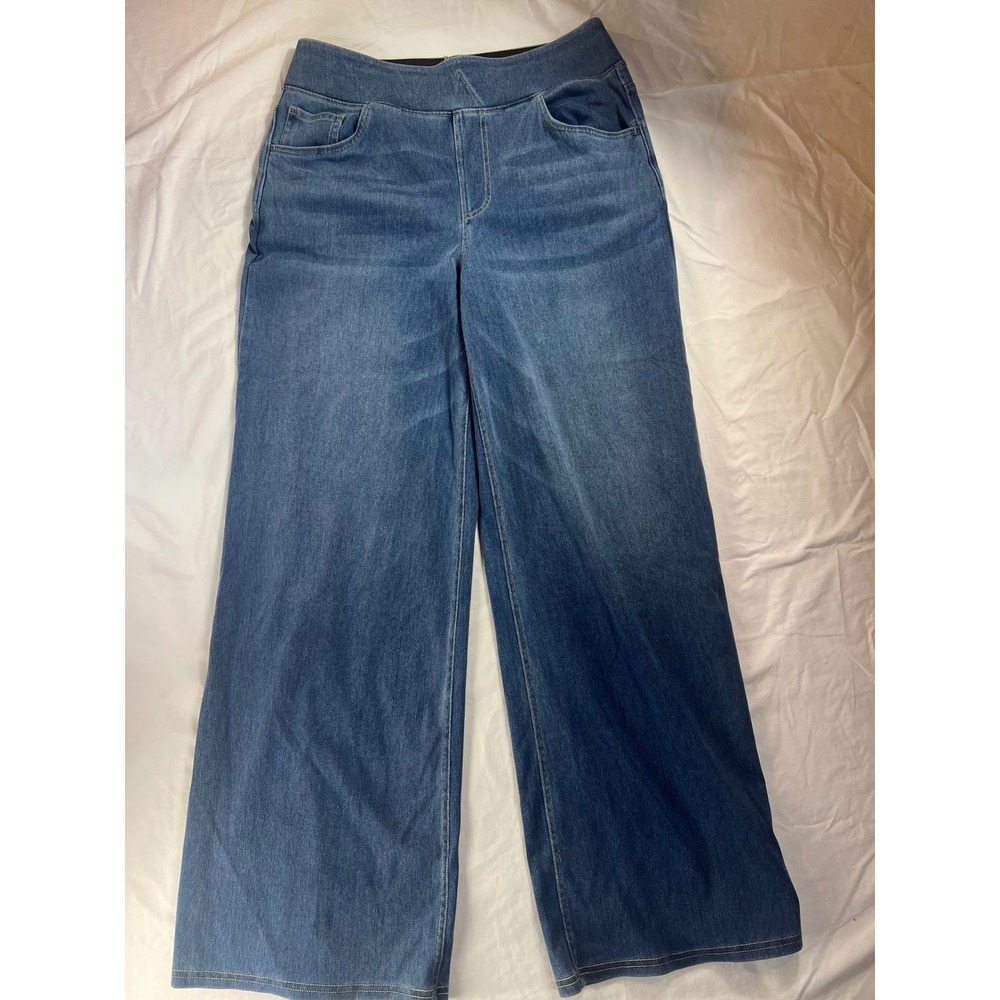 Halara Womens Wide Leg Denim Jeans Medium Wash Pull On High Waisted Blue Large